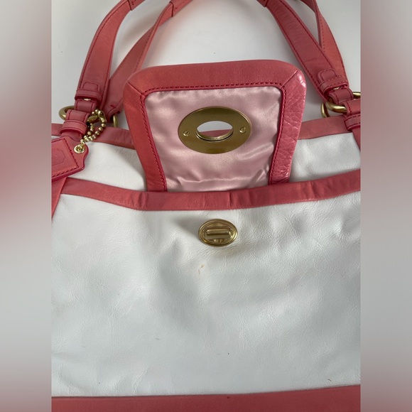 Y2K Coach Cricket Medium White Coral Pink Leather Tote Shoulder Bag Purse - Picture 7 of 16